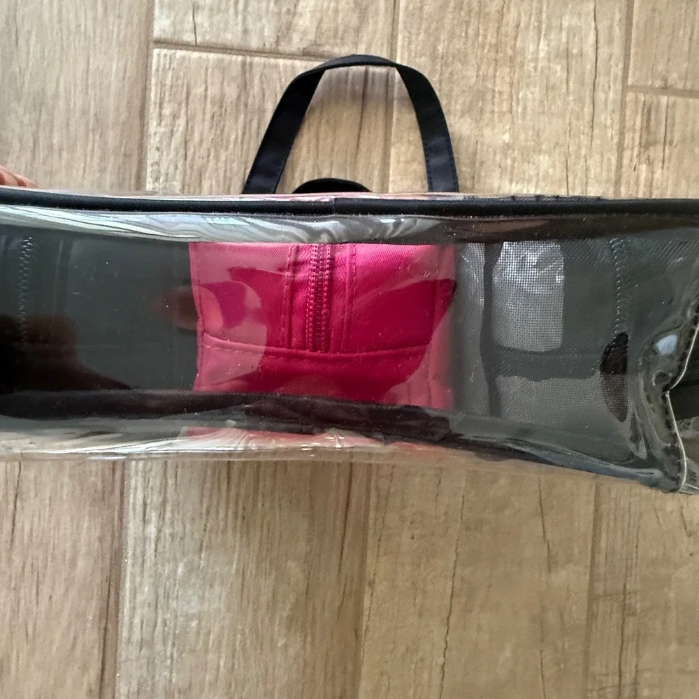 4 Piece Clear Cosmetic Travel Bag Set‎ with Black and Pink Interior Pouches